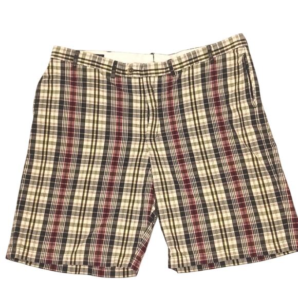 Land's End Bermuda GOLF Shorts Mens Size W44 Blue Yellow Red Plaid Preppy Travel - Picture 3 of 10